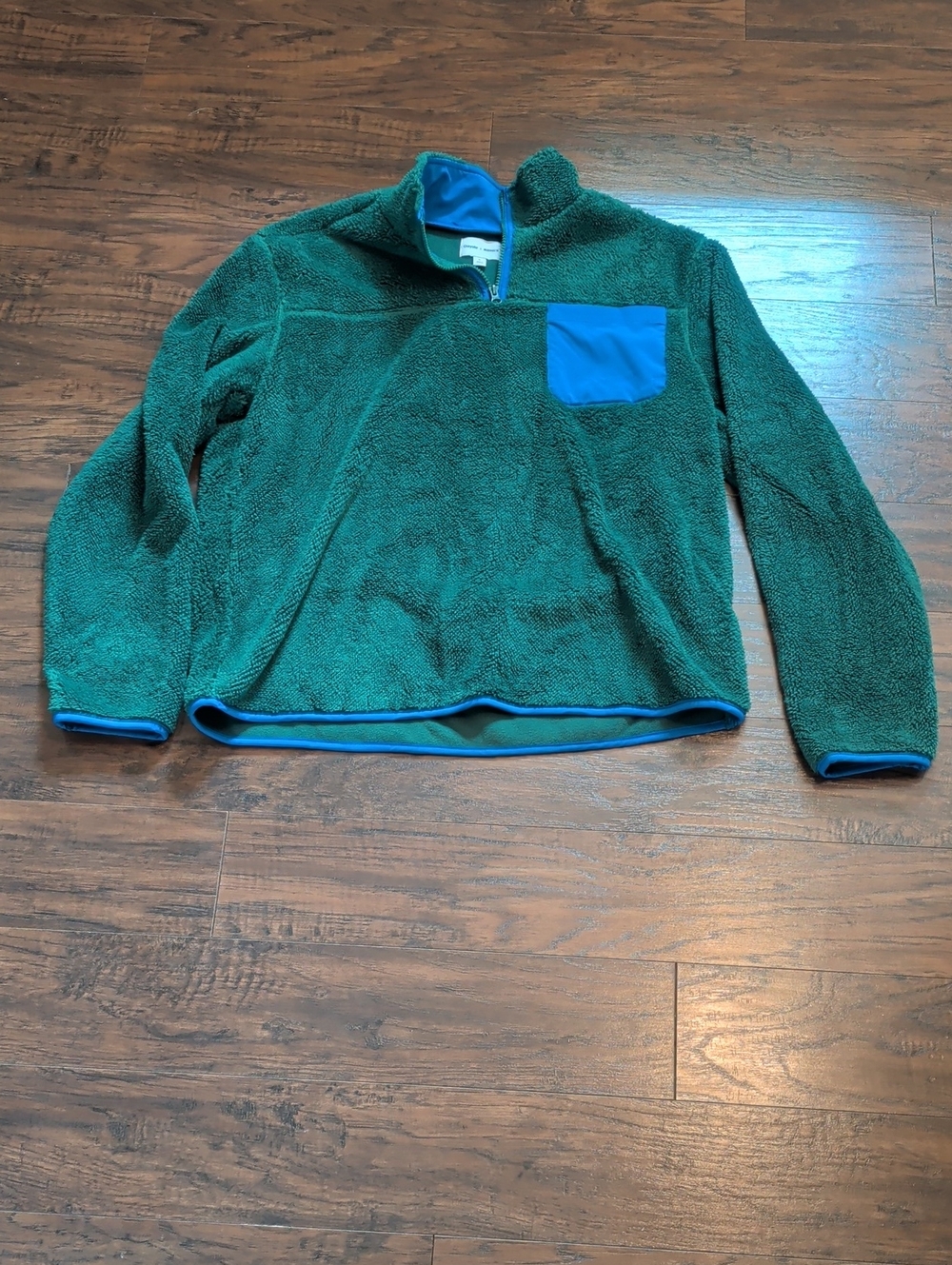 Men's Green Sherpa Zip Pullover with Blue Trim